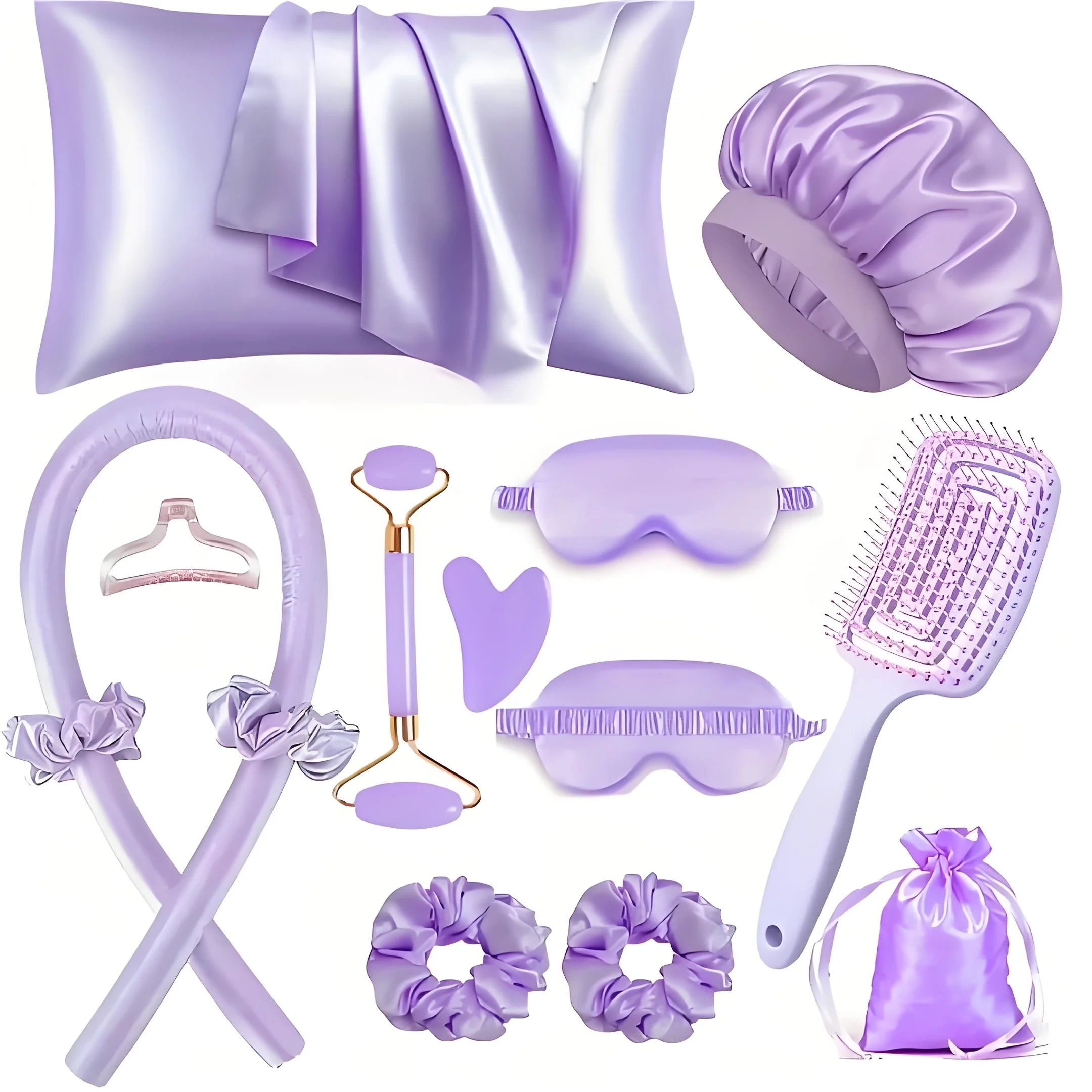 Heatless Silk Curler Kit - Sleep Mask & Shower Cap Set