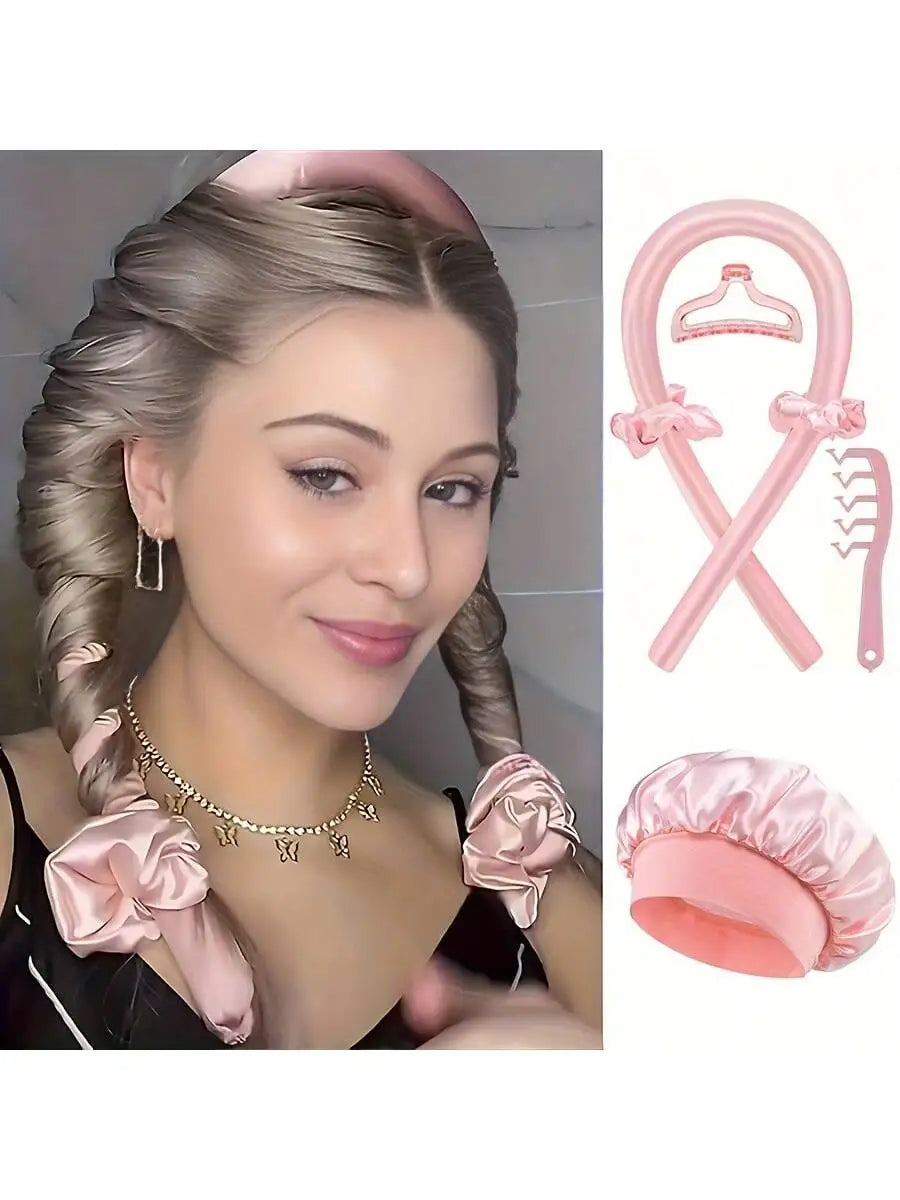 No-Heat Curling Set - 6 Pcs with Satin Sleep Cap