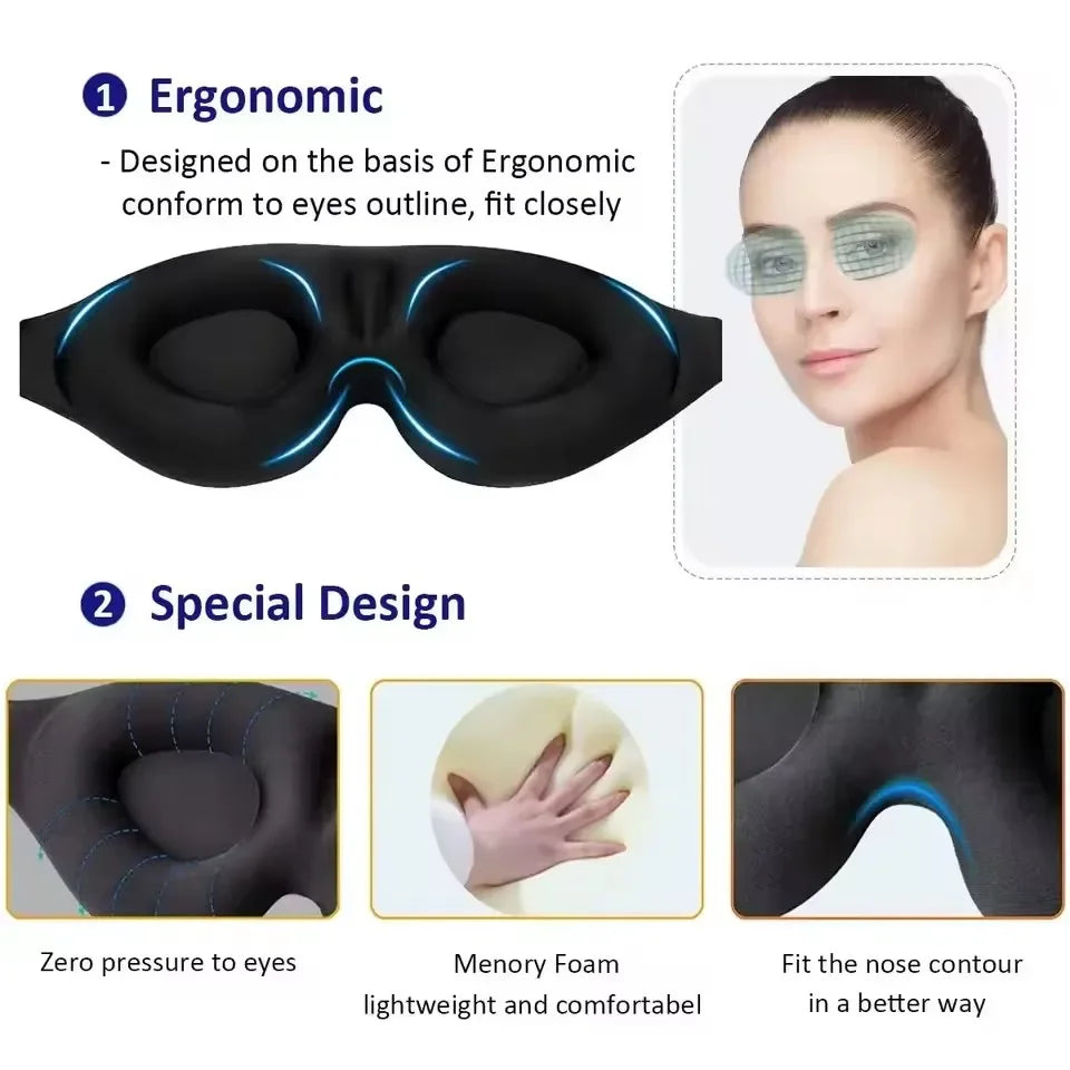 3D Sleep Mask - Contoured Eye Mask with Earplugs