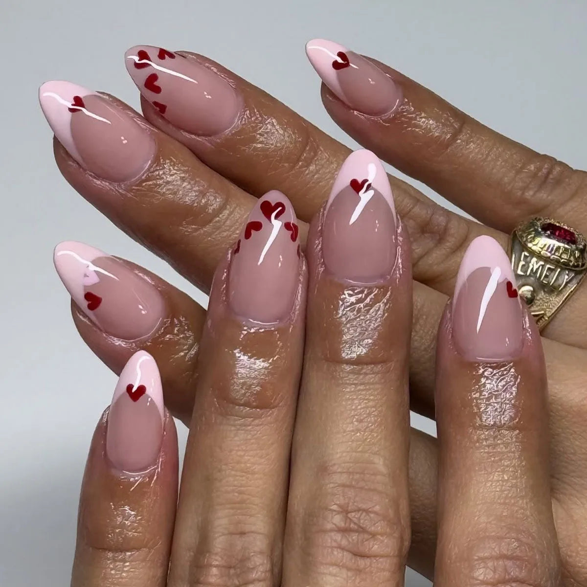 Valentine's Day Press-On Nails - 24 Pcs Pink & Red Hearts