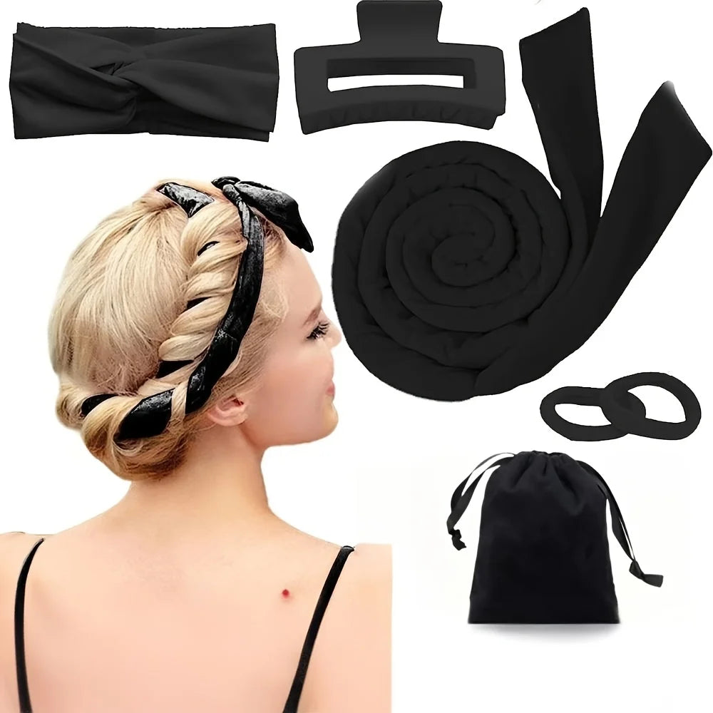 Heatless Silk Curler Kit - Sleep Mask & Shower Cap Set