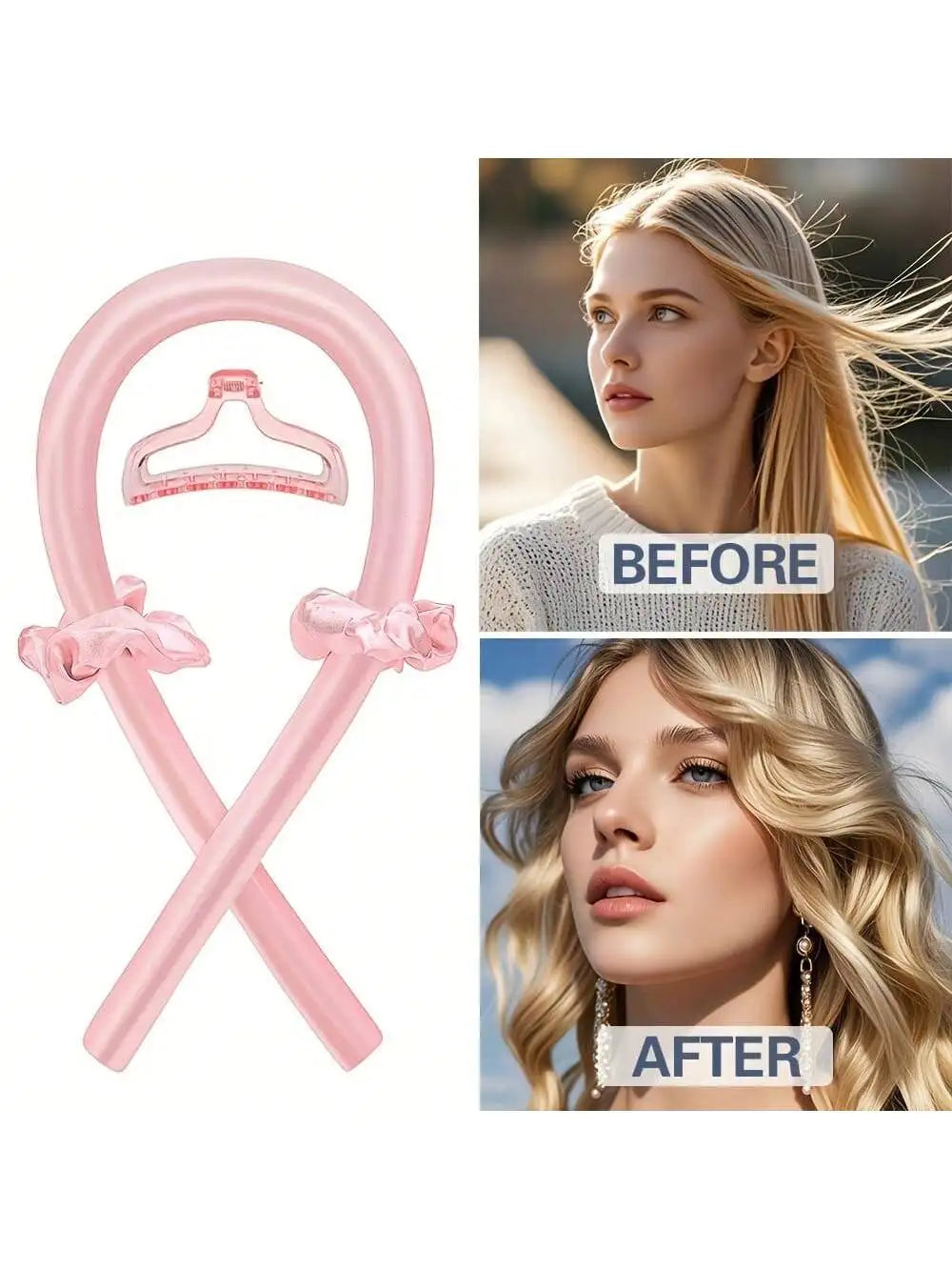 No-Heat Curling Set - 6 Pcs with Satin Sleep Cap