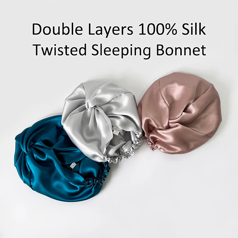 100% Silk Sleeping Bonnet - Double Layer Hair Turban