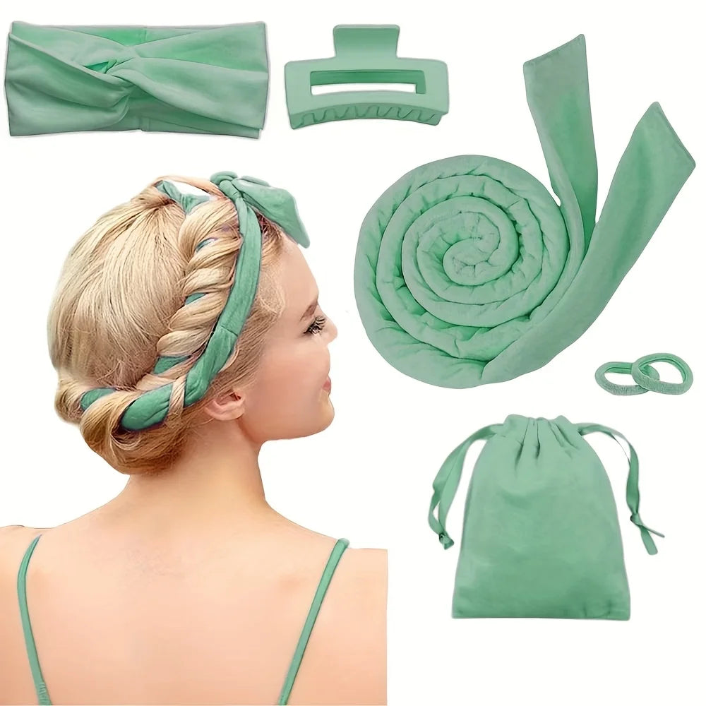 Heatless Silk Curler Kit - Sleep Mask & Shower Cap Set