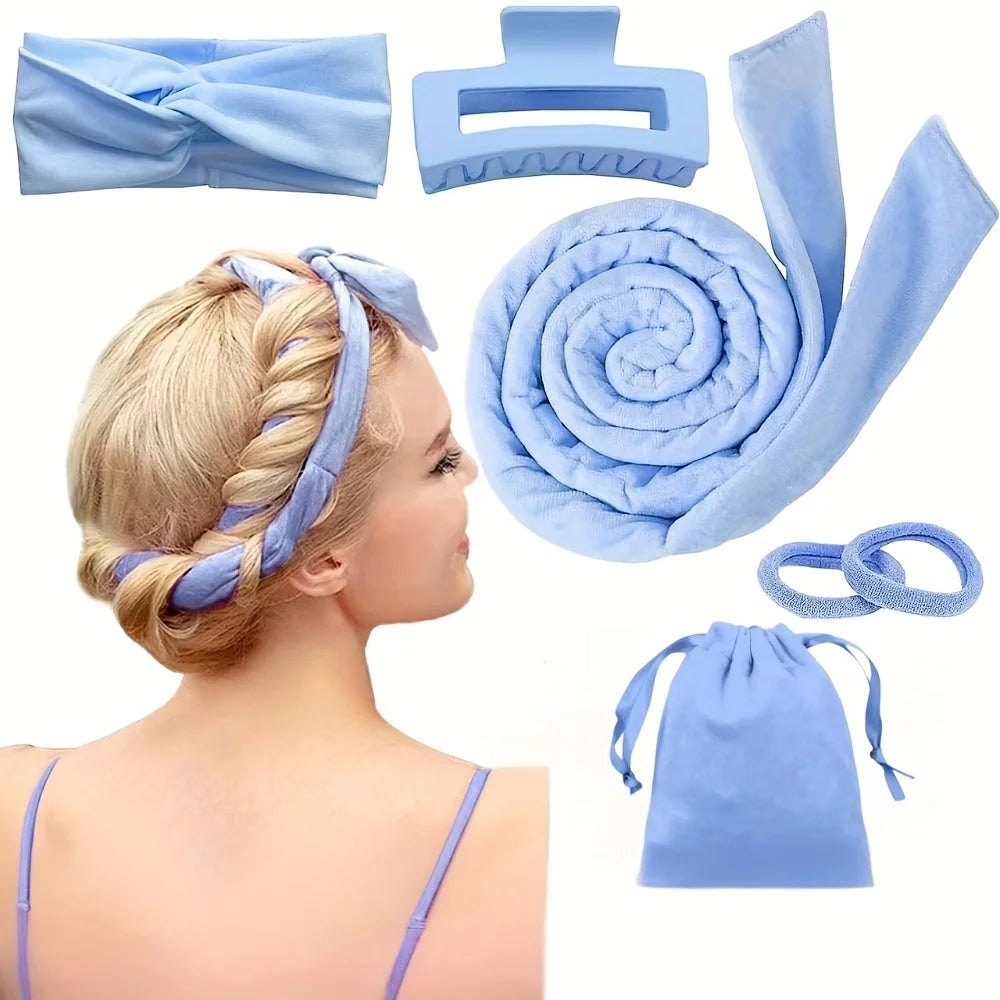 Heatless Silk Curler Kit - Sleep Mask & Shower Cap Set