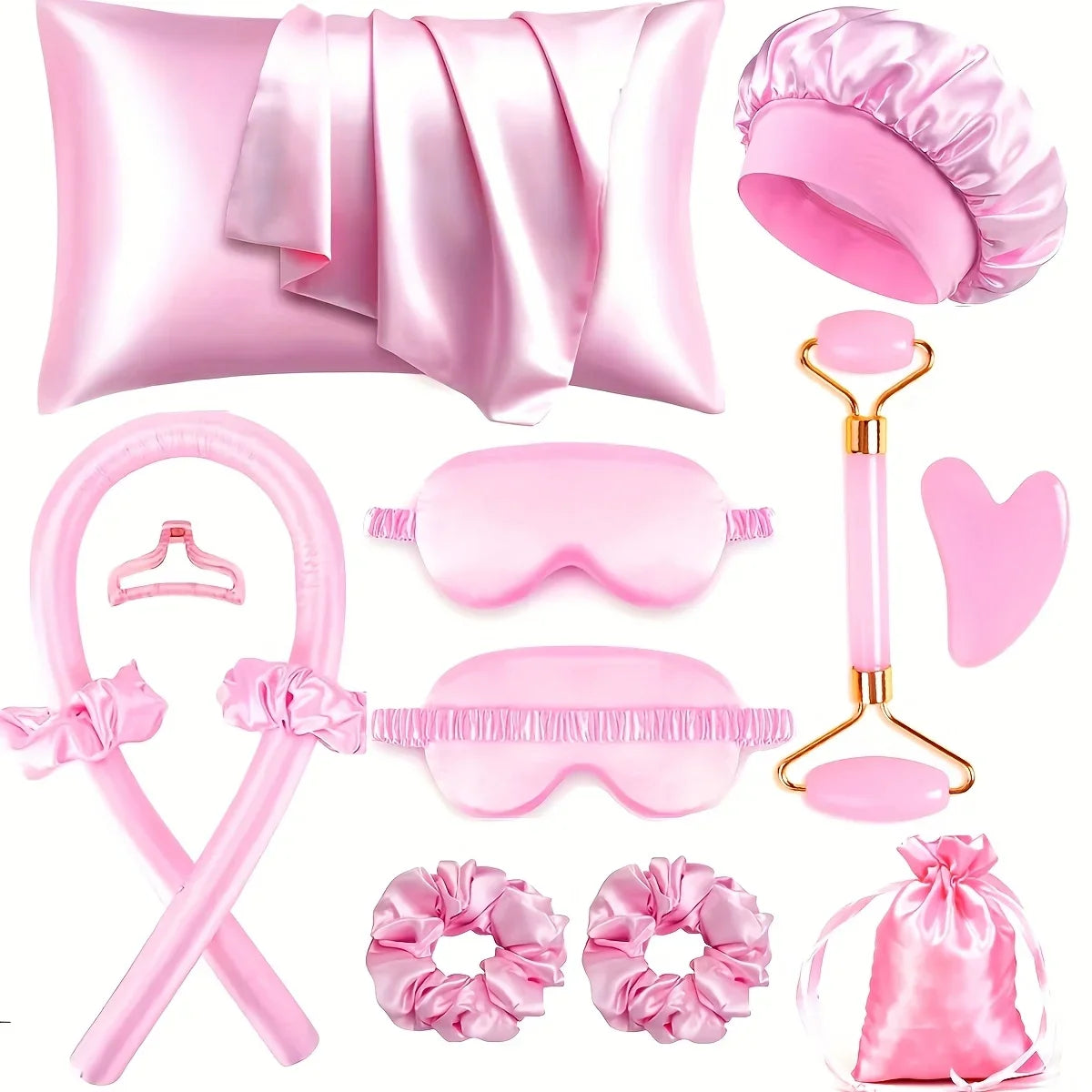 Heatless Silk Curler Kit - Sleep Mask & Shower Cap Set