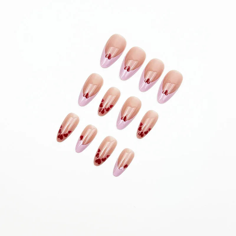 Valentine's Day Press-On Nails - 24 Pcs Pink & Red Hearts