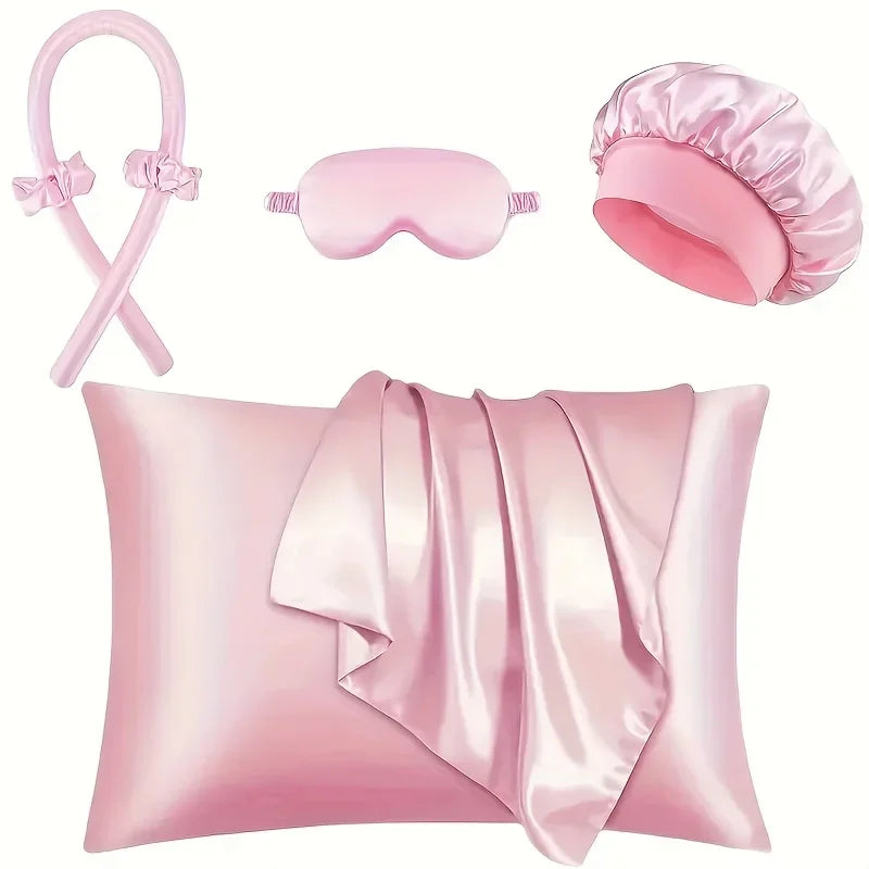 Heatless Silk Curler Kit - Sleep Mask & Shower Cap Set