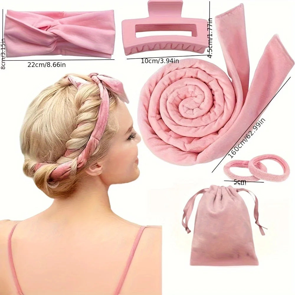 Heatless Silk Curler Kit - Sleep Mask & Shower Cap Set